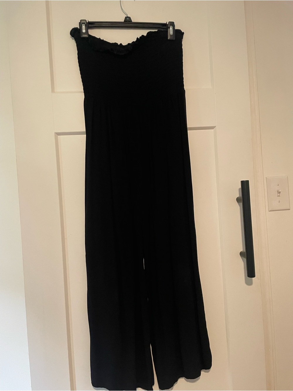 Black Strapless Smocked Jumpsuit